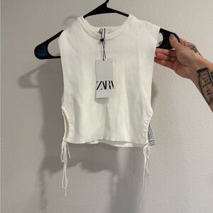 Zara Cream Sleeveless Ribbed Crop Top